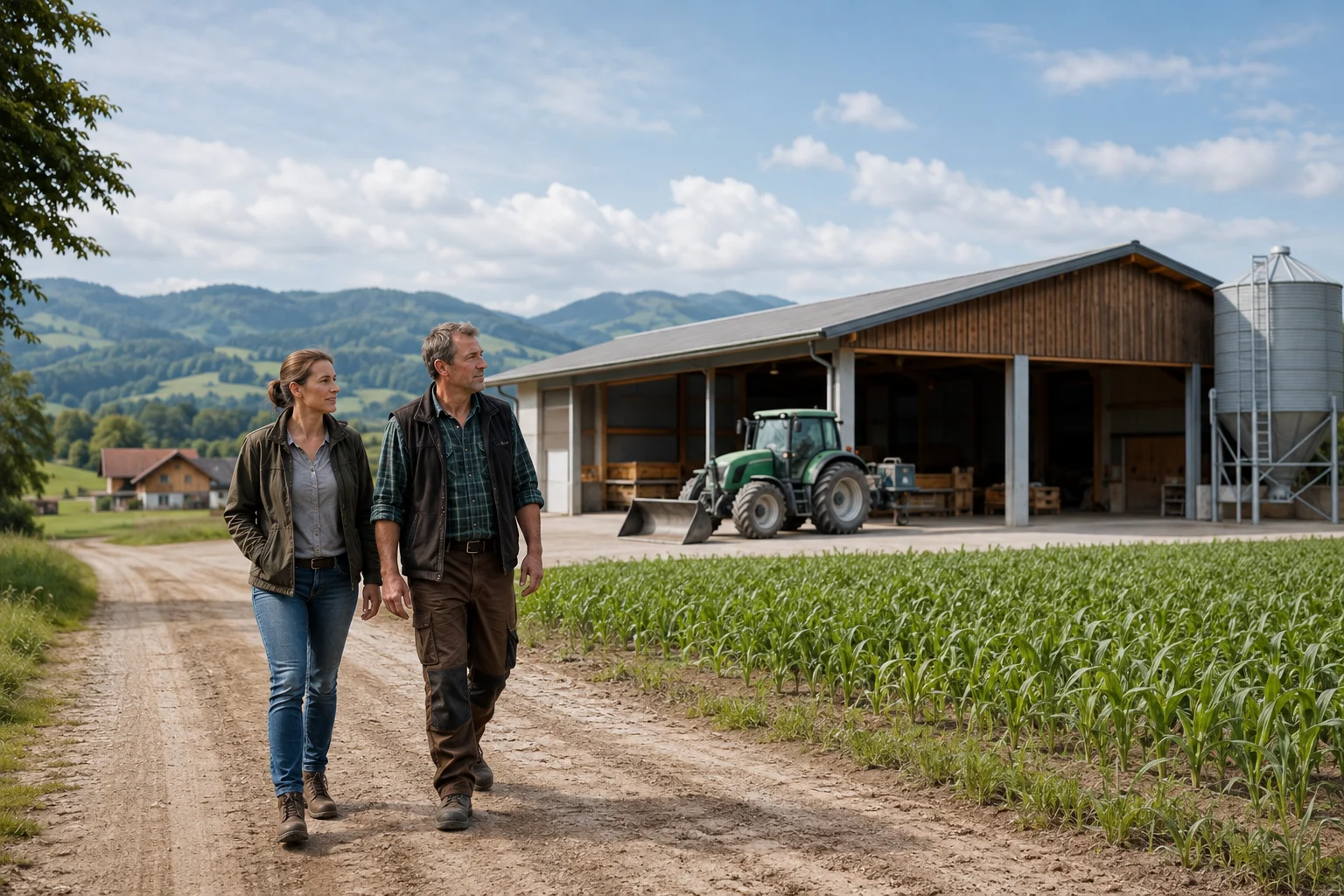 Landwirtschaftliche Fachleute besichtigen Wirtschaftsgebäude und Agrarflächen